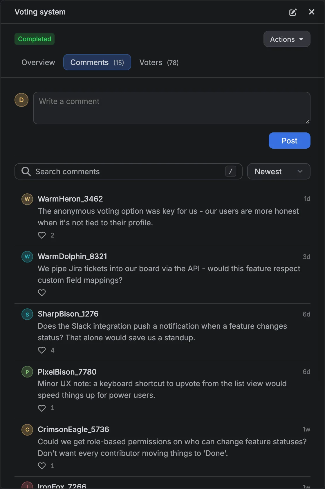 A request opened on its comments tab, with the box to reply in and the comments the people who asked for it left
