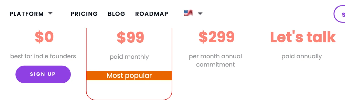 The ProdCamp pricing page read 16 September 2026, Free at nothing, Startup at ninety nine dollars a month, Business at two hundred and ninety nine on an annual commitment and Enterprise on request