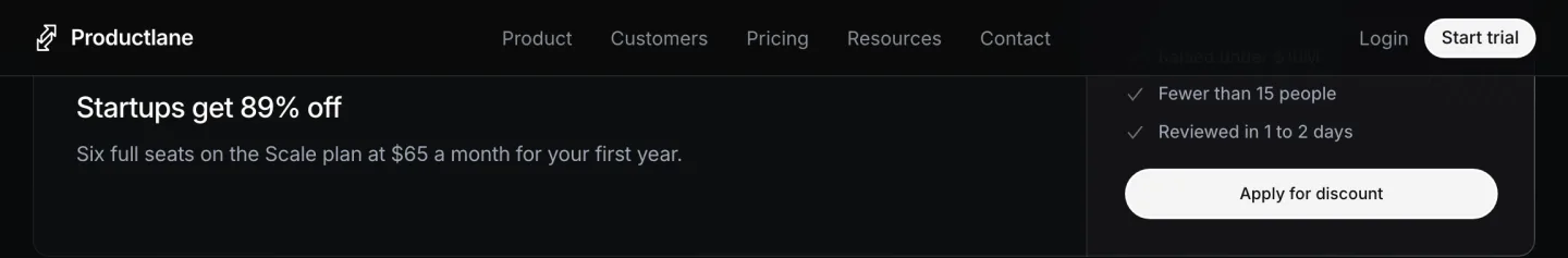 The Productlane pricing page read 16 September 2026, Starter at twenty nine dollars per user a month, Pro at fifty nine, Scale at ninety nine and Enterprise on request