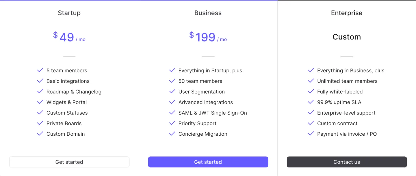 The Rapidr pricing page read 2026-09-14, Startup at forty nine dollars a month with five team members, Business at a hundred and ninety nine with fifty, and a quoted Enterprise plan