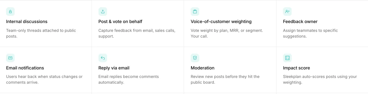 Sleekplan feedback page showing the sentence offering vote weight by plan, MRR or segment